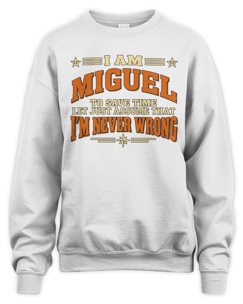 I'm Name Let's Just Assume I'm Never Wrong Retro Shirt MIGUEL M1-64 / Unisex Sweatshirt / white