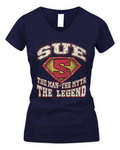 The Man The Myth The Legend Superman Graphic T-Shirt SUE M1-74 / Women's V-Neck T-Shirt / navy