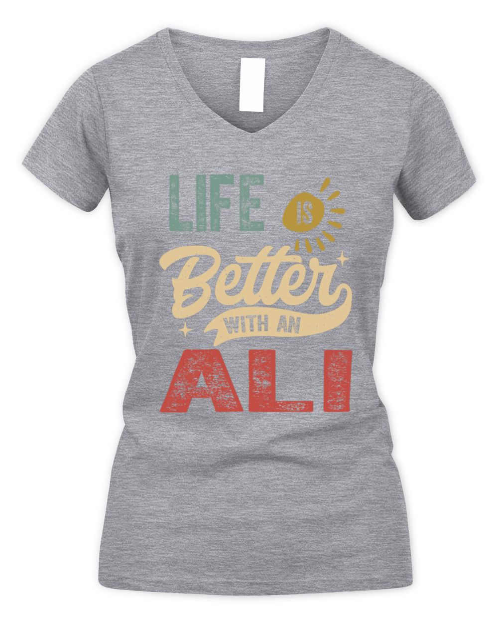 Life Is Better With a Name Personalized Retro T-Shirt ALI-48 / Women's V-Neck T-Shirt / sport grey