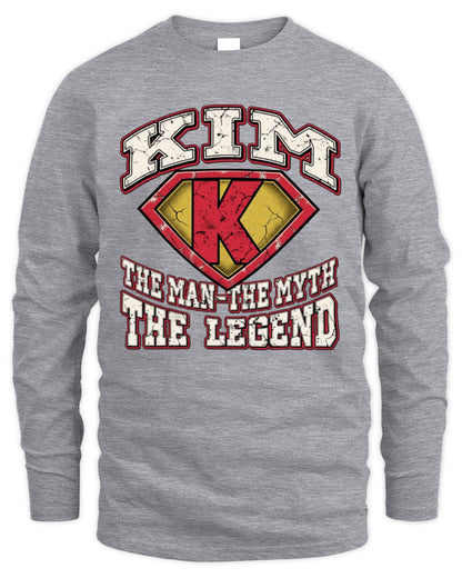 The Man The Myth The Legend Superman Graphic T-Shirt KIM M1-74 / Men's Long Sleeved T-Shirt / sport grey