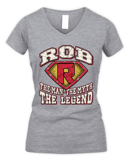 The Man The Myth The Legend Superman Graphic T-Shirt ROB M1-74 / Women's V-Neck T-Shirt / sport grey