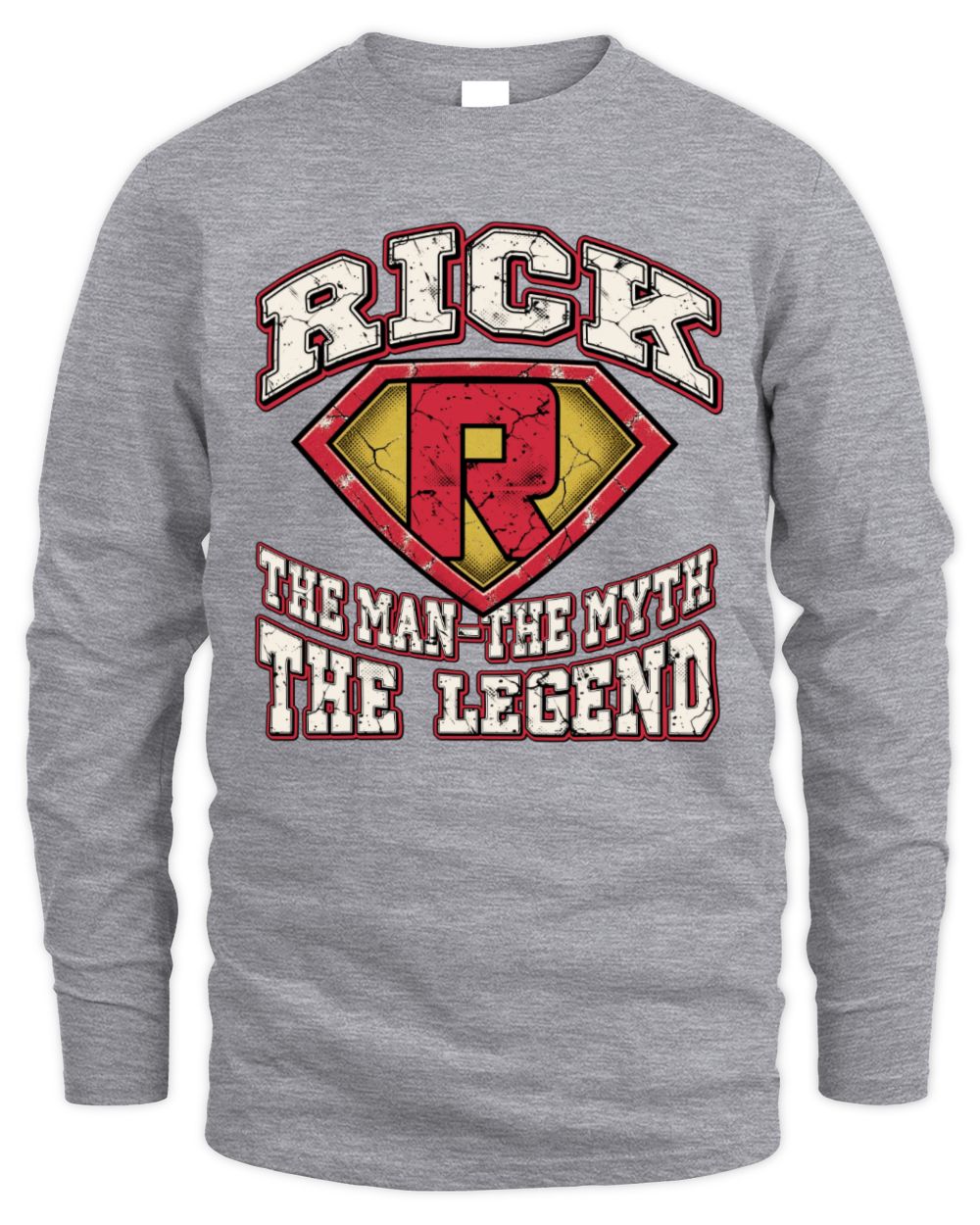 The Man The Myth The Legend Superman Graphic T-Shirt RICK M1-74 / Men's Long Sleeved T-Shirt / sport grey