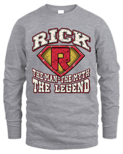 The Man The Myth The Legend Superman Graphic T-Shirt RICK M1-74 / Men's Long Sleeved T-Shirt / sport grey