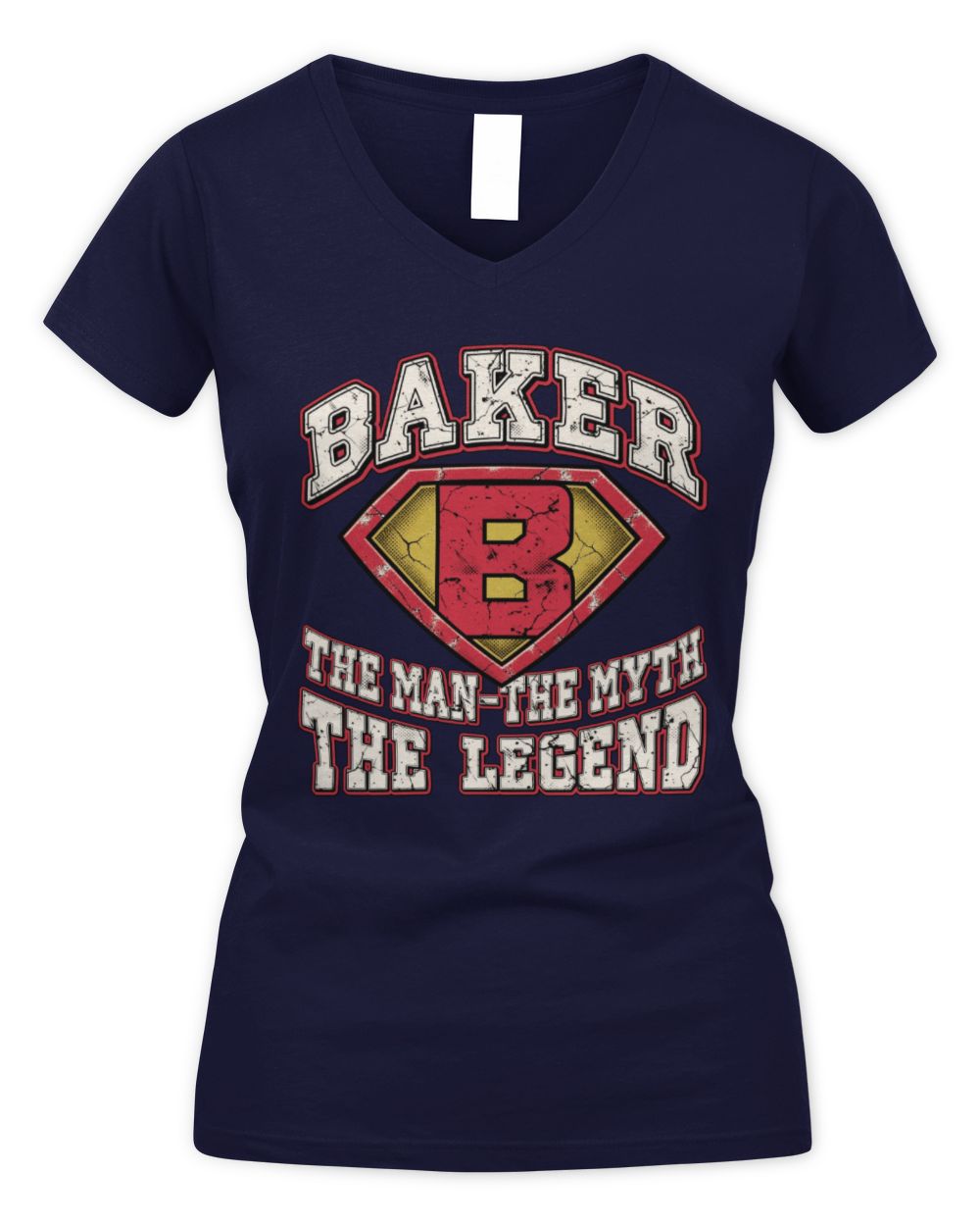 The Man The Myth The Legend Superman Graphic T-Shirt BAKER M1-74 / Women's V-Neck T-Shirt / navy