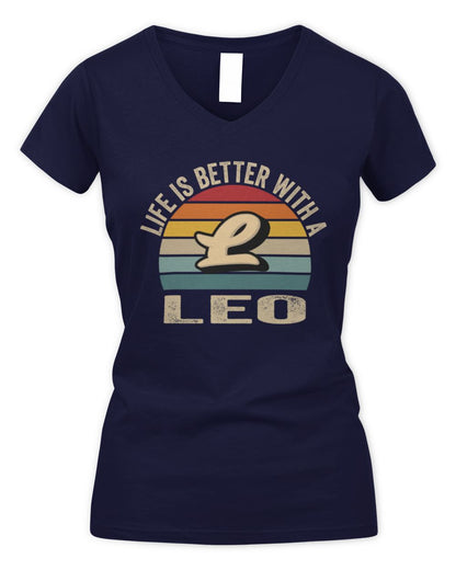 Life Is Better with Name Vintage Sun Shirt LEO M1-50 / Women's V-Neck T-Shirt / navy