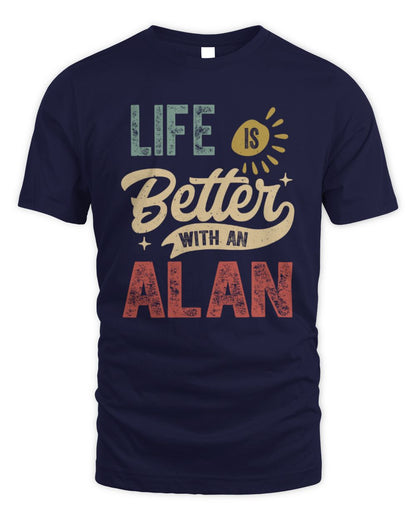 Life Is Better With a Name Personalized Retro T-Shirt ALAN-48 / Unisex Standard T-Shirt / navy