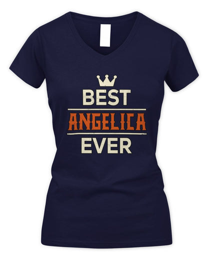 Best Your Name With Crown Shirt ANGELICA M1-59 / Women's V-Neck T-Shirt / navy