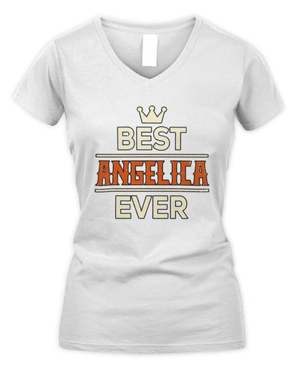 Best Your Name With Crown Shirt ANGELICA M1-59 / Women's V-Neck T-Shirt / white