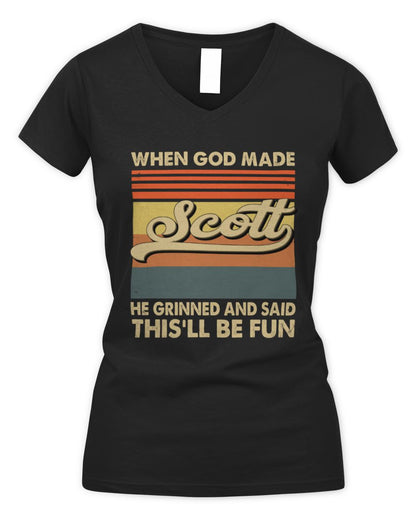 When God Made Your Name He Grinned Vintage T-Shirt SCOTT M1-55 / Women's V-Neck T-Shirt / black