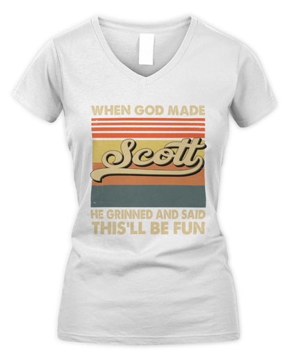 When God Made Your Name He Grinned Vintage T-Shirt SCOTT M1-55 / Women's V-Neck T-Shirt / white