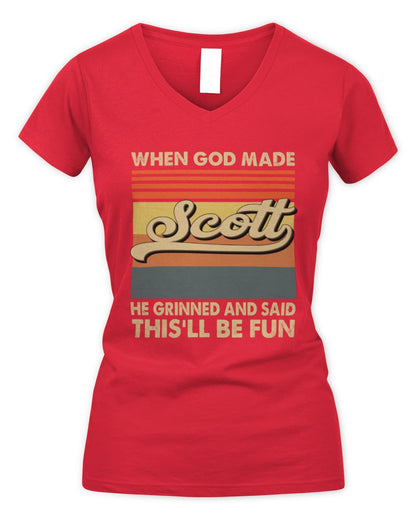When God Made Your Name He Grinned Vintage T-Shirt SCOTT M1-55 / Women's V-Neck T-Shirt / red