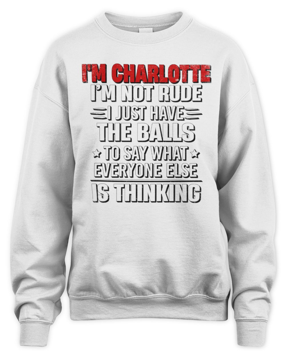 I'm Name I'm Not Rude I Just Have The Balls Funny T-Shirt CHARLOTTE M1-46 / Unisex Sweatshirt / white