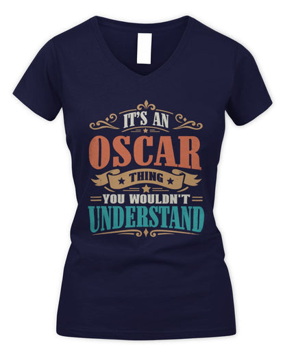 It’s a Name Thing Personalized Retro T-Shirt OSCAR M1-47 / Women's V-Neck T-Shirt / navy