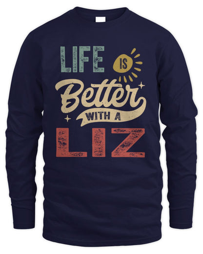 Life Is Better With a Name Personalized Retro T-Shirt LIZ-48 / Men's Long Sleeved T-Shirt / navy