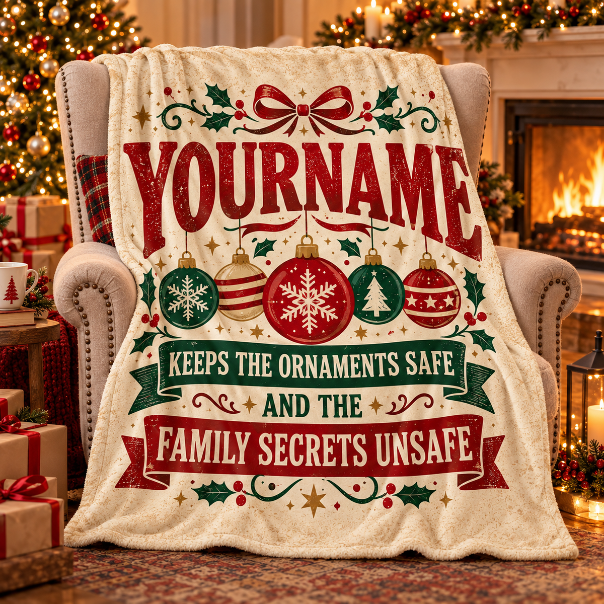 Your Name Keeps The Ornaments Safe And The Family Secrets Unsafe - Personalized Blanket