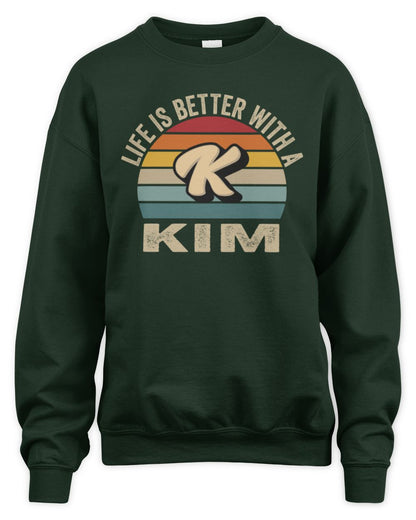 Life Is Better with Name Vintage Sun Shirt KIM M1-50 / Unisex Sweatshirt / forest green