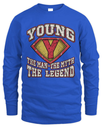 The Man The Myth The Legend Superman Graphic T-Shirt YOUNG M1-74 / Men's Long Sleeved T-Shirt / royal