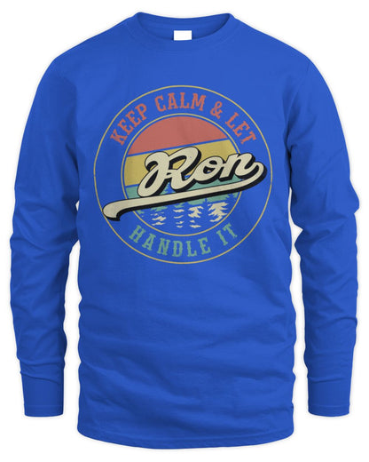Keep Calm Let Your Name Handle It Retro T-Shirt RON M1-54 / Men's Long Sleeved T-Shirt / royal