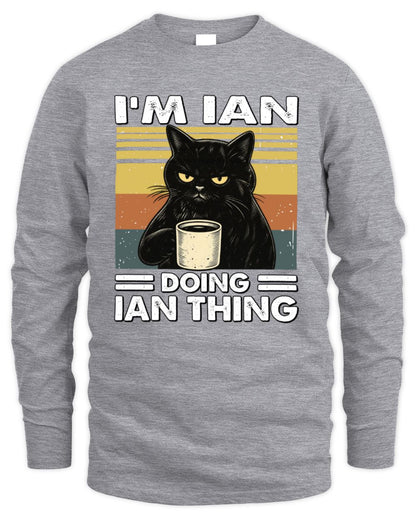 I'm Name Doing Name Thing Grumpy Black Cat Shirt IAN M1-79 / Men's Long Sleeved T-Shirt / sport grey