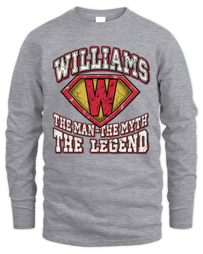 The Man The Myth The Legend Superman Graphic T-Shirt WILLIAMS M1-74 / Men's Long Sleeved T-Shirt / sport grey