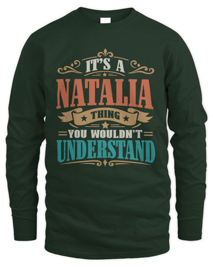 It’s a Name Thing Personalized Retro T-Shirt NATALIA M1-47 / Men's Long Sleeved T-Shirt / forest green
