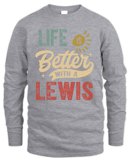 Life Is Better With a Name Personalized Retro T-Shirt LEWIS-48 / Men's Long Sleeved T-Shirt / sport grey