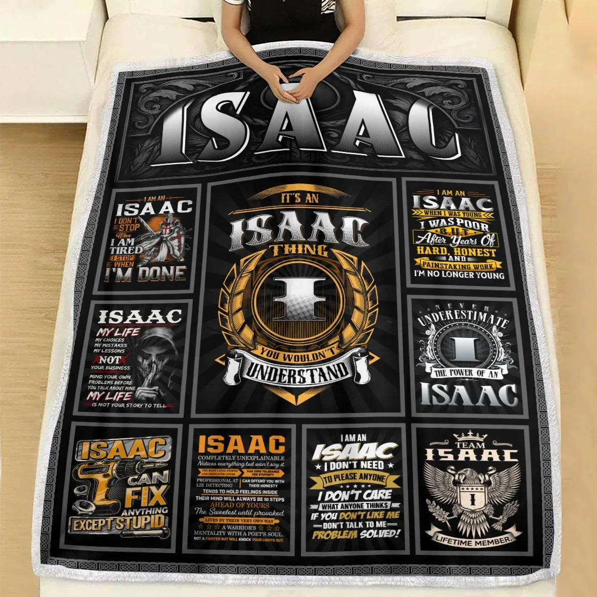 ISAAC Personalized Blanket | Custom Name Cozy Throw Gift 13K2-BK2