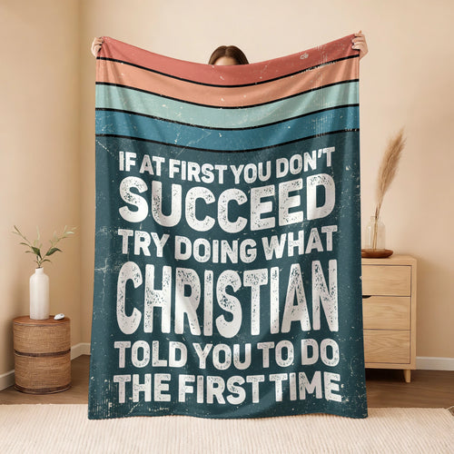 If At First You Don’t Succeed Retro Green Fleece Blanket CHRISTIAN 13K1 BK29