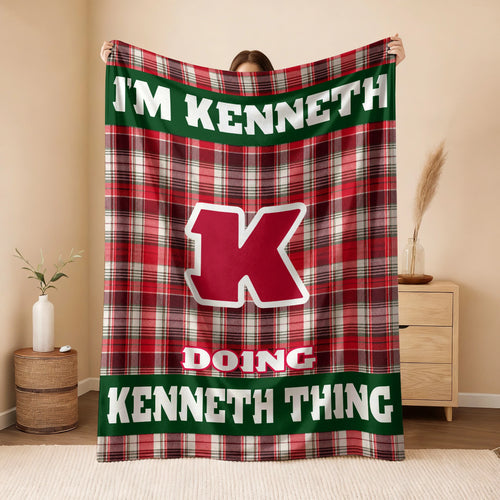 I'm Name Doing Name Things Red Plaid Fleece Blanket KENNETH 13K1 BK49