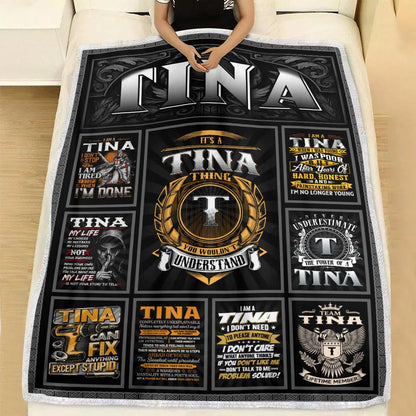 TINA Personalized Blanket | Custom Name Cozy Throw Gift 13K1-BK2