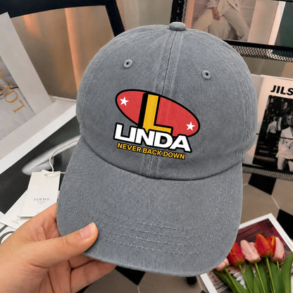 Never Back Down With Your Name And Initial Letter Washed Cap LINDA 13K1 C82PF