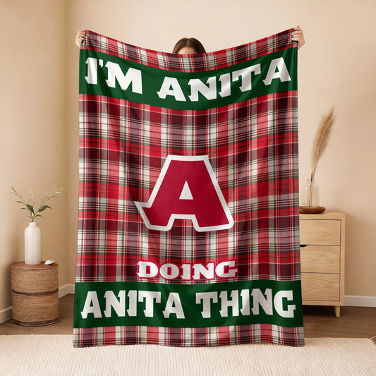 I'm Name Doing Name Things Red Plaid Fleece Blanket ANITA 13K1 BK49