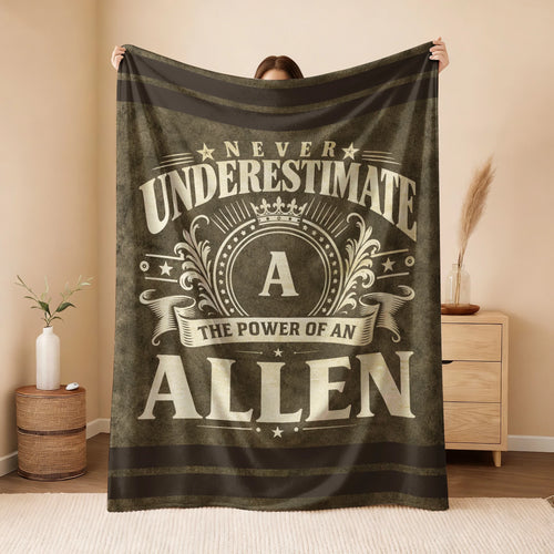 Never Underestimate The Power Of A Name Olive Green Army Fleece Blanket ALLEN 13K1 BK46