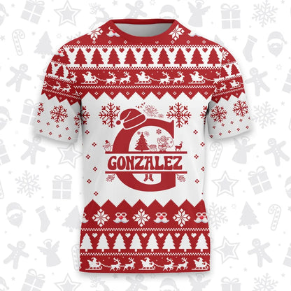 GONZALEZ Personalized Christmas T-Shirt Pajama Set - Holiday Gift Outfit 13K1-CR2