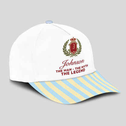 The Man The Myth The Legend Blue And Yellow Striped Beach Cap JOHNSON 13K1 C118PF