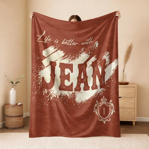 Life Is Better With Your Name Terracotta Cream Fleece Blanket JEAN 13K1 BK30