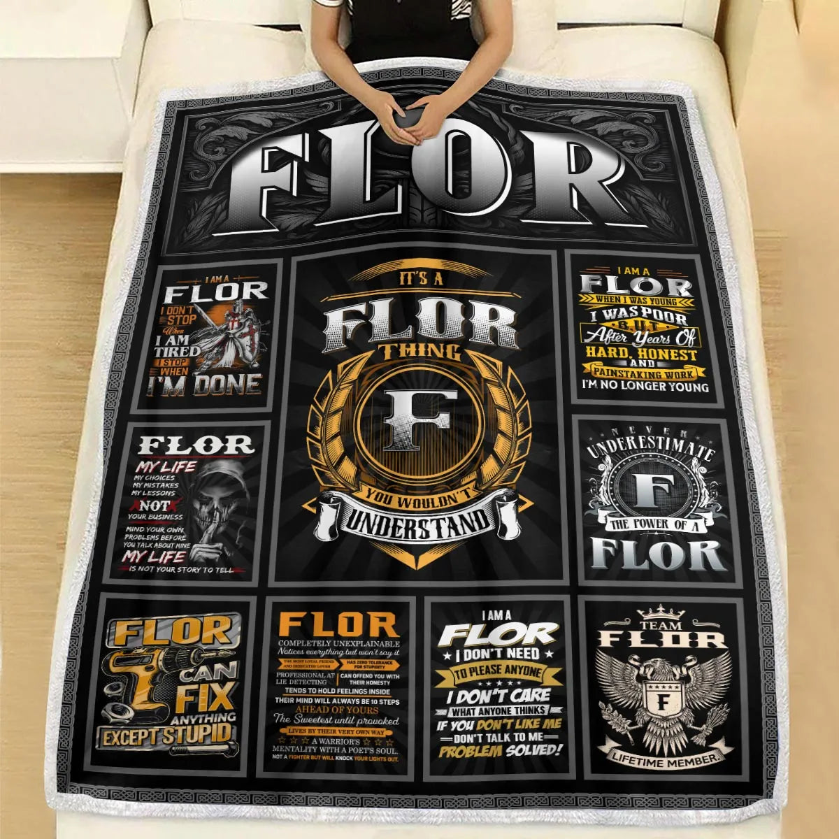 FLOR Personalized Blanket | Custom Name Cozy Throw Gift 13K3-BK2