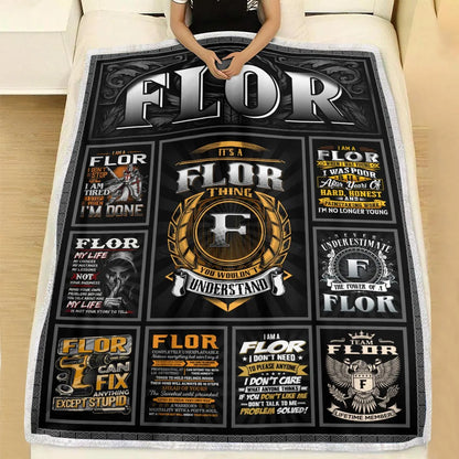 FLOR Personalized Blanket | Custom Name Cozy Throw Gift 13K3-BK2