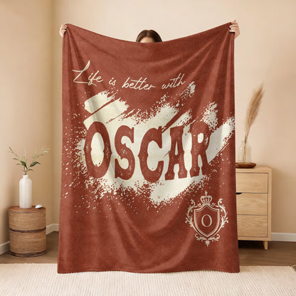 Life Is Better With Your Name Terracotta Cream Fleece Blanket OSCAR 13K1 BK30