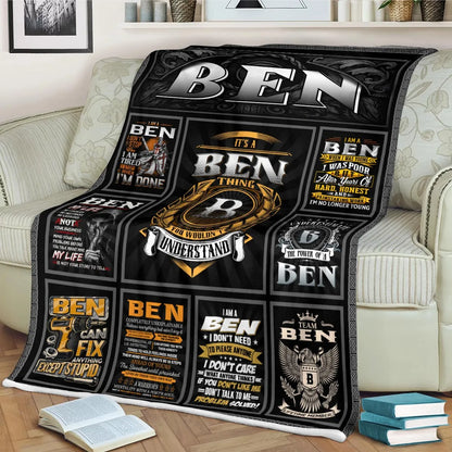 BEN Personalized Blanket | Custom Name Cozy Throw Gift 13K1-BK2