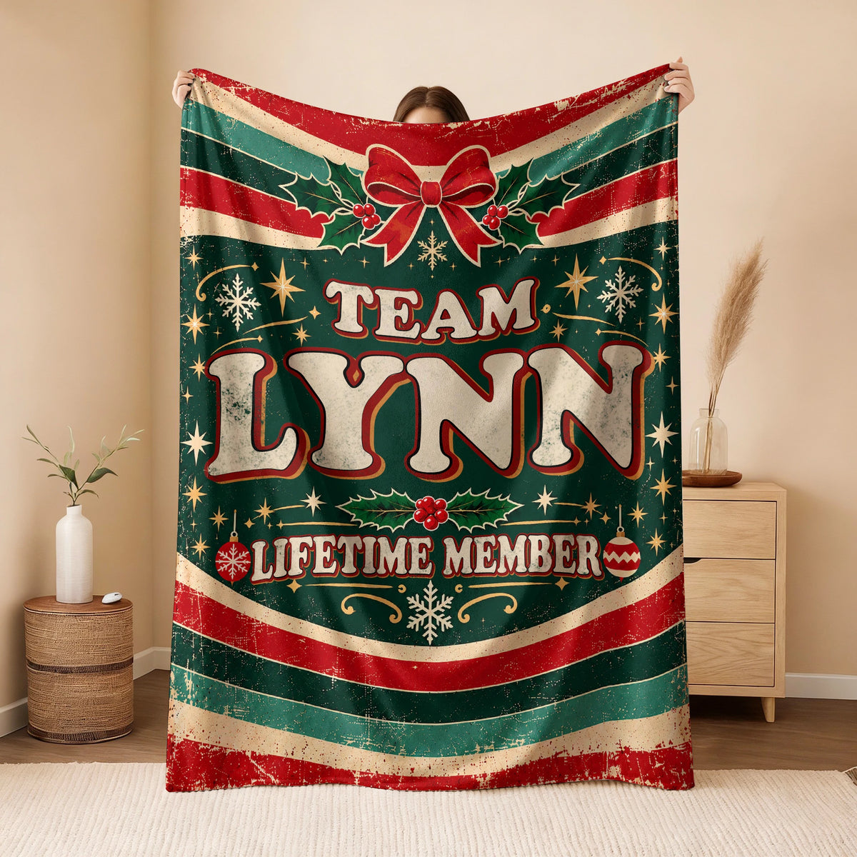 Team Your Name Lifetime Member Christmas Fleece Blanket LYNN 13K1 BK52