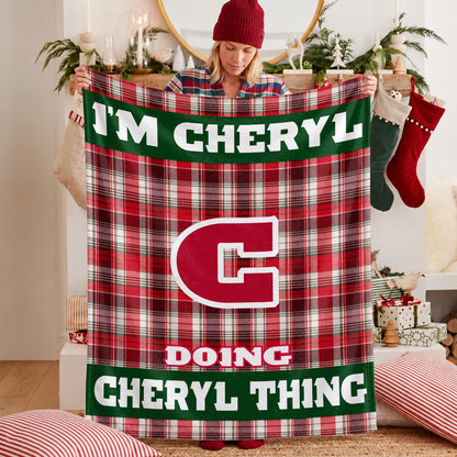 I'm Name Doing Name Things Red Plaid Fleece Blanket CHERYL 13K1 BK49