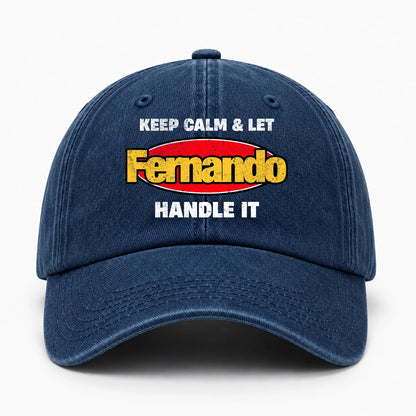 Keep Calm & Let Your Name Handle It Yellow And Red Logo Washed Cap FERNANDO 13K1 C172PF