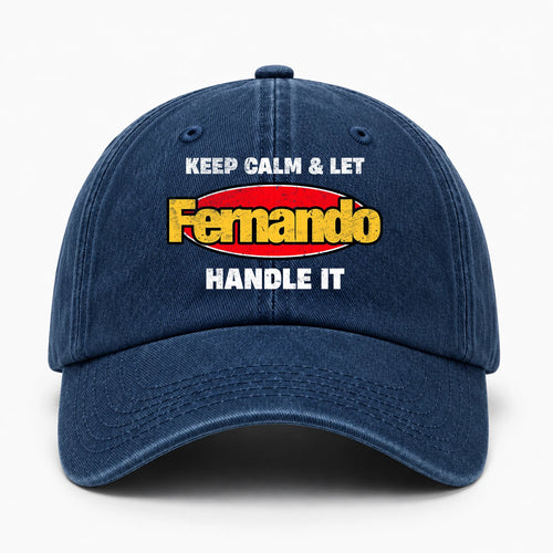 Keep Calm & Let Your Name Handle It Yellow And Red Logo Washed Cap FERNANDO 13K1 C172PF
