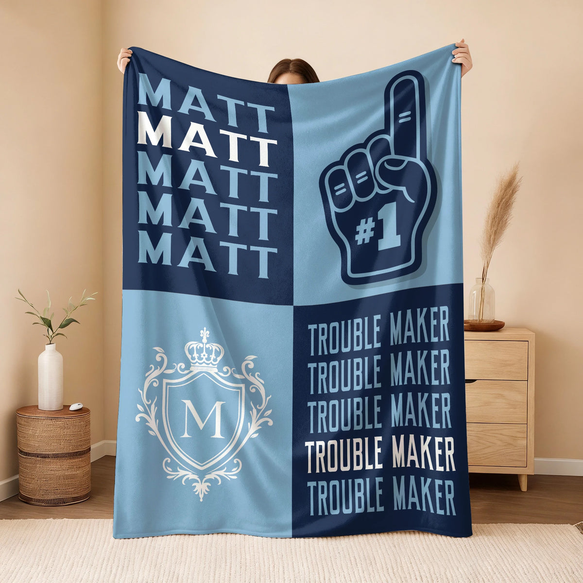 Trouble Maker Funny Blue Fleece Blanket MATT 13K1 BK21