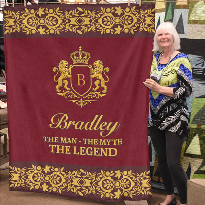The Man The Myth The Legend Royal Red And Yellow Fleece Blanket BRADLEY 13K1 BK05