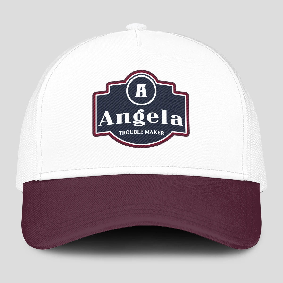 Trouble Maker Burgundy And White Funny Mesh Cap ANGELA 13K1 C201PF