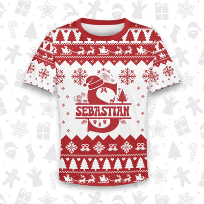 SEBASTIAN Personalized Christmas T-Shirt Pajama Set - Holiday Gift Outfit 13K1-CR2