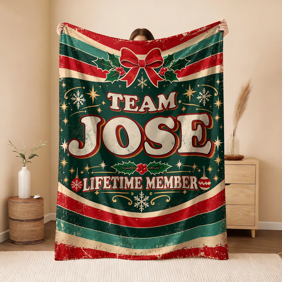 Team Your Name Lifetime Member Christmas Fleece Blanket JOSE 13K1 BK52