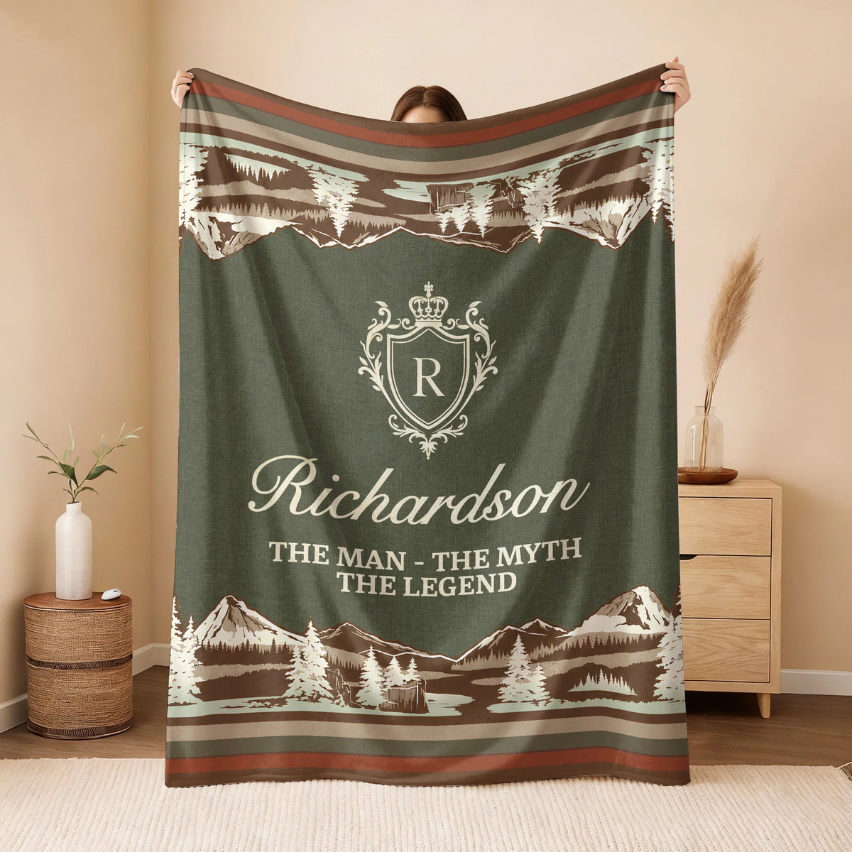 The Man The Myth The Legend Deer In Forest Brown Fleece Blanket RICHARDSON 13K1 BK10